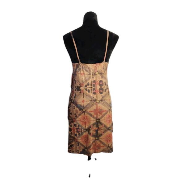 Y2K Kimika Ethnic Tribal Faux suede Shift Mini Dress w/ Fringe Euro Summer M - Picture 3 of 9